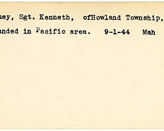 World War II, Vindicator, Kenneth Money, Howland Township, wounded, Pacific, 1944, Mahoning