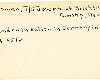 World War II, Vindicator, Joseph Monsman, Brookfield Township, Masury, wounded, Germany, 1945, Trumbull