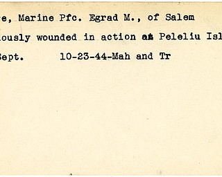 World War II, Vindicator, Egrad M. Moore, Salem, wounded, Peleliu Islands, 1944, Mahoning, Trumbull