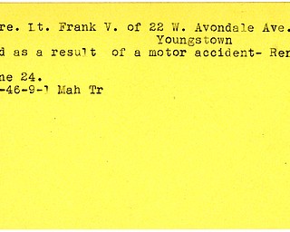 World War II, Vindicator, Frank V. Moore, Youngstown, died, motor accident, Reno, Nevada, 1946, Mahoning, Trumbull