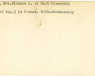 World War II, Vindicator, Richard L. Moore, East Liverpool, wounded, France, 1944, Mahoning