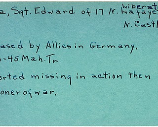World War II, Vindicator, Edward Mora, New Castle, missing, prisoner, released, liberated, Germany, 1945, Mahoning, Trumbull