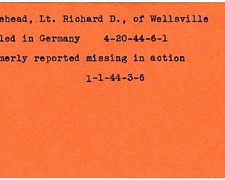 World War II, Vindicator, Richard D. Morehead, Wellsville, missing, killed, Germany, 1944