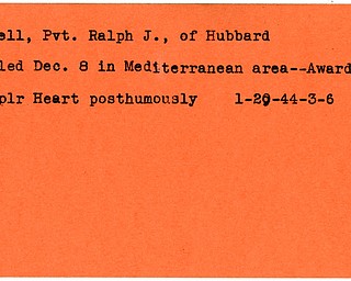 World War II, Vindicator, Ralph J. Morell, Hubbard, killed, Mediterranean, Awarded Purple Heart posthumously, 1944