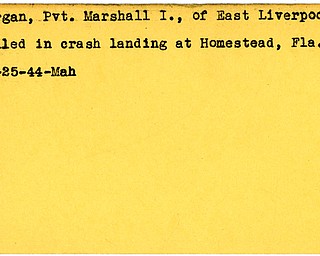 World War II, Vindicator, Marshall I. Morgan, East Liverpool, killed, Homestead, Florida, 1944, Mahoning