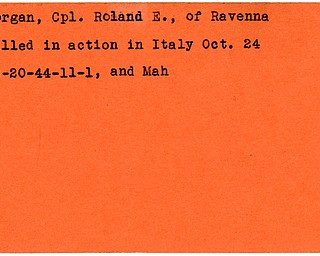 World War II, Vindicator, Roland E. Morgan, Ravenna, killed, Italy, 1944, Mahoning