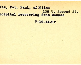 World War II, Vindicator, Paul Moritz, Niles, wounded, in hospital recovering, 1944, Trumbull