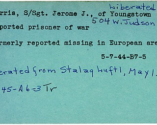 World War II, Vindicator, Jerome J. Morris, Youngstown, missing, Europe, prisoner, liberated, Stalag, Stalag Luftl, 1944, 1945, Trumbull