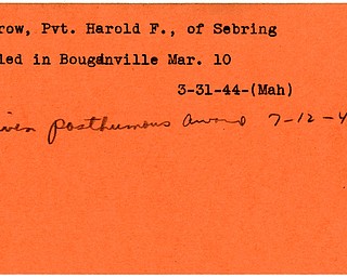World War II, Vindicator, Harold F. Morrow, Sebring, killed, Bouginville, 1944, Mahoning, given posthumous award