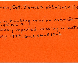 World War II, Vindicator, James Morrow, Salineville, missing, 1944, died, bombing mission, Germany, 1945