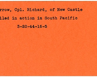 World War II, Vindicator, Richard Morrow, New Castle, killed, South Pacific, 1944