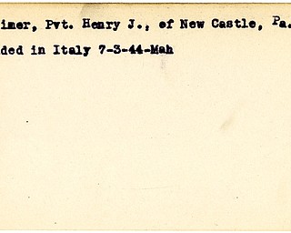 World War II, Vindicator, Henry J. Mortimer, New Castle, Pennsylvania, wounded, Italy, 1944, Mahoning