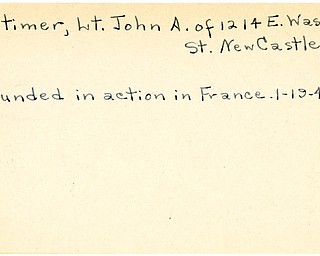 World War II, Vindicator, John A. Mortimer, New Castle, wounded, France, 1945, Mahoning