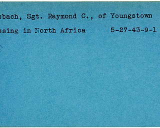 World War II, Vindicator, Raymond C. Mosbach, Youngstown, missing, North Africa, 1943