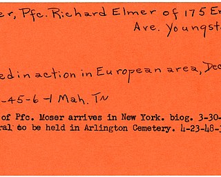 World War II, Vindicator, Richard Elmer, Youngstown, killed, Europe, 1945, New York, funeral, Arlington Cemetery, 1948, Mahoning, Trumbull
