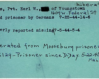 World War II, Vindicator, Earl W. Moss, Youngstown, missing, prisoner, Germans, Germany, liberated, Mooseburg prison camp, prisoner since D-Day, 1944, 1945, Mahoning, Trumbull