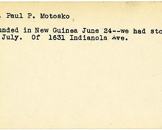 World War II, Vindicator, Paul P. Motosko, wounded, New Guinea