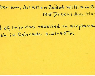 World War II, Vindicator, William C. Motteram, Warren, died of injuries, airplane crash, Colorado, 1945, Trumbull