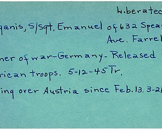 World War II, Vindicator, Emanuel Mouganis, Farrell, missing, Austria, prisoner, Germany, released, liberated, 1945, Trumbull