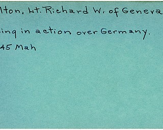 World War II, Vindicator, Richard W. Moulton, Geneva, missing, Germany, 1945, Mahoning