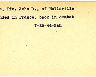 World War II, Vindicator, John D. Mouse, Wellsville, wounded, France, 1944, Mahoning
