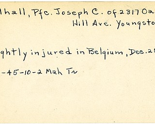 World War II, Vindicator, Joseph C. Mulhall, Youngstown, injured, wounded, Belgium, 1945, Mahoning, Trumbull