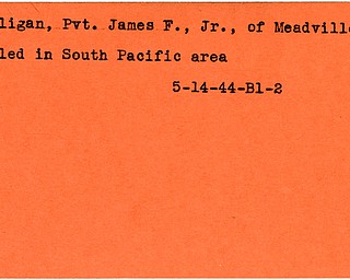 World War II, Vindicator, James F. Mulligan Jr., Meadville, Pennsylvania, killed, South Pacific, 1944