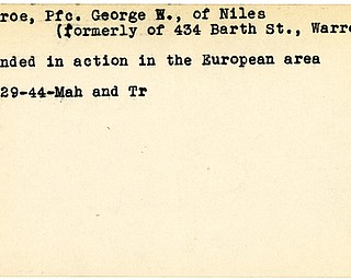 World War II, Vindicator, George W. Munroe, Niles, Warren, wounded, Europe, 1944, Mahoning, Trumbull