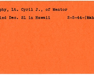 World War II, Vindicator, Cyril J .Murphy, Mentor, killed, Hawaii, 1944, Mahoning