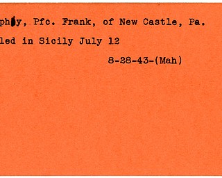 World War II, Vindicator, Frank Murphy, New Castle, Pennsylvania, killed, Sicily, 1943, Mahoning