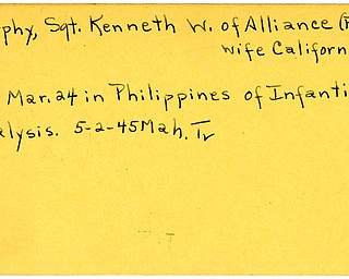World War II, Vindicator, Kenneth W. Murphy, Alliance, died, Philippines, Infantile Paralysis, 1945, Mahoning, Trumbull