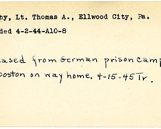 World War II, Vindicator, Thomas A. Murphy, Ellwood City, Pennsylvania, wounded, prisoner, Germans, Germany, released, Boston, 1945, Trumbull