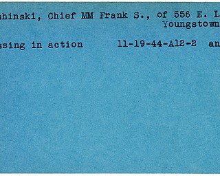 World War II, Vindicator, Frank S. Mushinski, Youngstown, missing, 1944, Trumbull