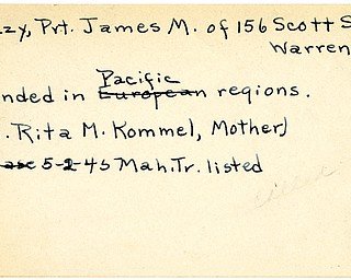 World War II, Vindicator, James M. Muzzy, Warren, wounded, Pacific, 1945, Mahoning, Trumbull, Mrs. Rita M. Kommel
