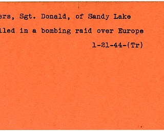 World War II, Vindicator, Donald Myers, Sandy Lake, killed, Europe, 1944, Trumbull
