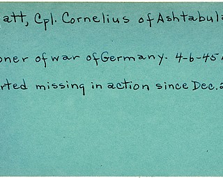 World War II, Vindicator, Cornelius Mygatt, Ashtabula, missing, prisoner, Germany, 1945, Mahoning, Trumbull