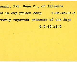 World War II, Vindicator, Gene O. Rabuzzi, Alliance, prisoner, Japs, Japan, Japanese, died in prison camp, 1943