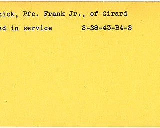 World War II, Vindicator, Frank Racick Jr, Girard, died in service, 1943