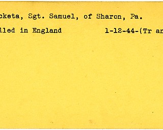 World War II, Vindicator, Samuel Racketa, Sharon, Pennsylvania, killed, England, 1944, Trumbull