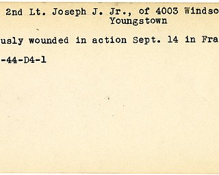 World War II, Vindicator, Joseph J. Rade Jr., Youngstown, wounded, France, 1944