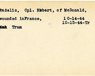World War II, Vindicator, Robert Radelic, McDonald, wounded, France, Mahoning, Trumbull, 1944
