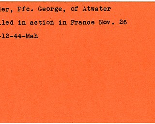 World War II, Vindicator, George Rader, Atwater, killed, France, 1944, Mahoning