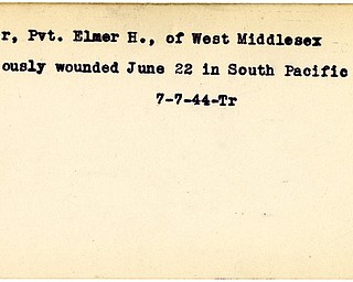 World War II, Vindicator, Elmer H. Rager, West Middlesex, wounded, South Pacific, 1944, Trumbull