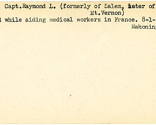World War II, Vindicator, Raymond L. Raines, Salem, Mt. Vernon, wounded, France, 1944, Mahoning