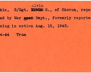World War II, Vindicator, Alvin G. Rankin, Sharon, reported dead by War Department, missing, dead, 1943, 1944, Trumbull