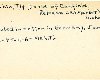 World War II, Vindicator, David Rankin, Canfield, Lisbon, wounded, Germany, 1945, Mahoning, Trumbull