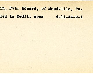 World War II, Vindicator, Edward Rankin, Meadville, Pennsylvania, wounded, Mediterranean, 1944
