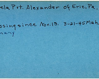 World War II, Vindicator, Alexander Rapela, Erie, Pennsylvania, missing, Germany, 1945, Mahoning