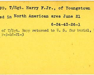 World War II, Vindicator, Harry F. Rapp Jr., Youngstown, died, North America, 1943, body returned to U.S., burial, 1948