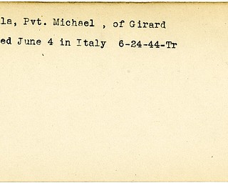 World War II, Vindicator, Michael Ravella, Girard, wounded, Italy, 1944, Trumbull